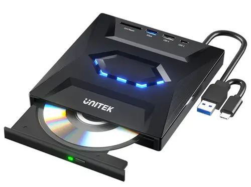 UNITEK 5-in-1 External Optical Drive with USB Hub | CD/DVD Reader and Writer