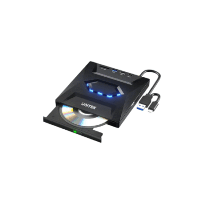 UNITEK 5-in-1 External Optical Drive with USB Hub | CD/DVD Reader and Writer